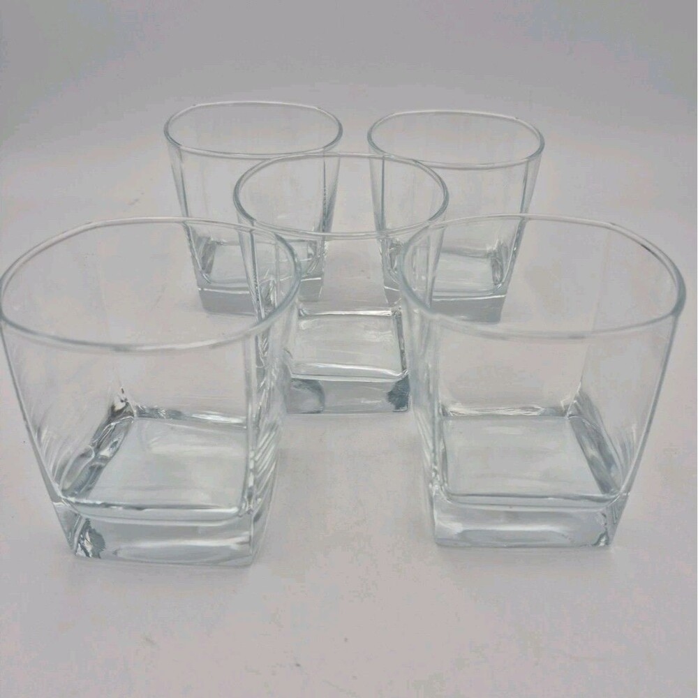 Anchor Hocking Rio Clear Square Bottom Glasses 5 Pc Whiskey 3 1/2" High